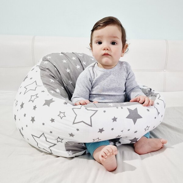 Fotoliu pentru bebe cu suport pentru picioare Kidizi Galaxy Grey, husa bumbac detasabila