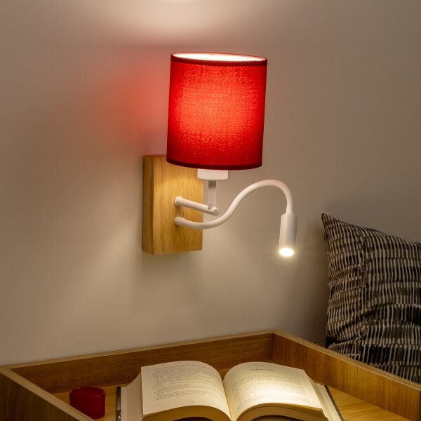 Lampă LED de perete Brilagi NUBILA WOOD 1xE27/25W/230V + LED/3W stejar/roșu Pompeian