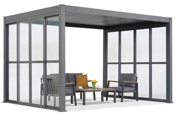 Lagos 3x4 independente patio pergola cu uși pe două părți 4m și o parte 3m Garden Point antracit