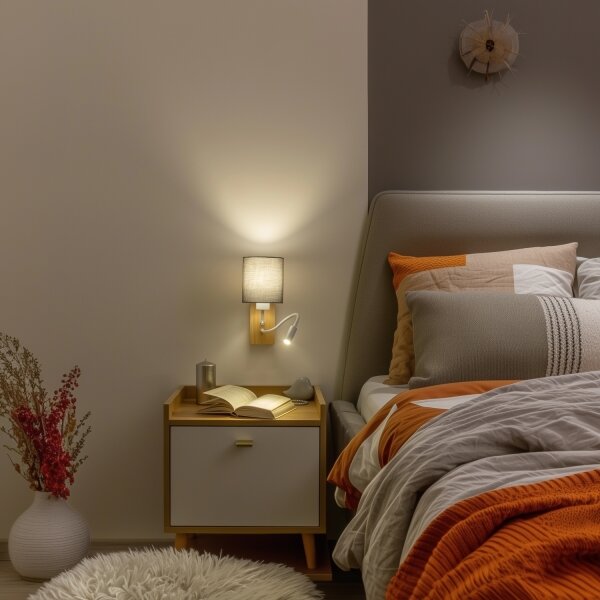 Lampă LED de perete Brilagi NUBILA WOOD 1xE27/25W/230V + LED/3W stejar/antracit