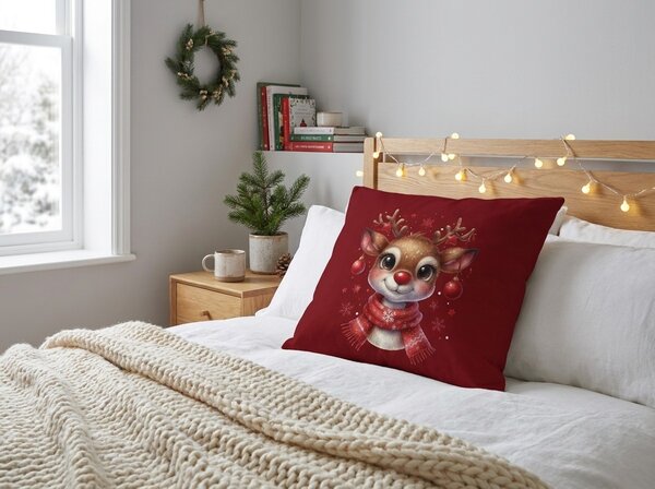 3D husa pentru perna din microfibra MERRY FAWN 45x45 cm, rosu