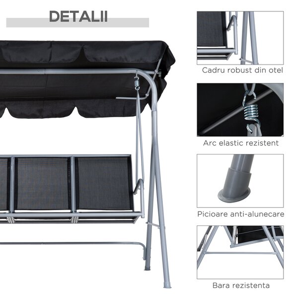 Balansoar de Gradina Outsunny cu 3 Locuri din Metal, 171x108x154cm | Aosom Romania