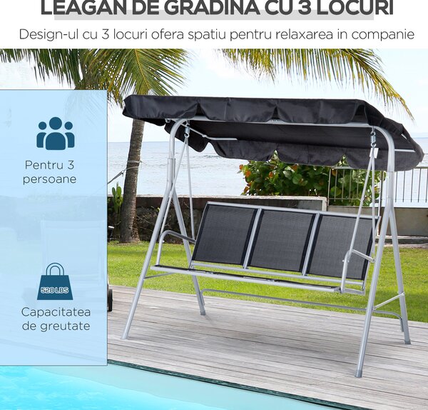 Balansoar de Gradina Outsunny cu 3 Locuri din Metal, 171x108x154cm | Aosom Romania