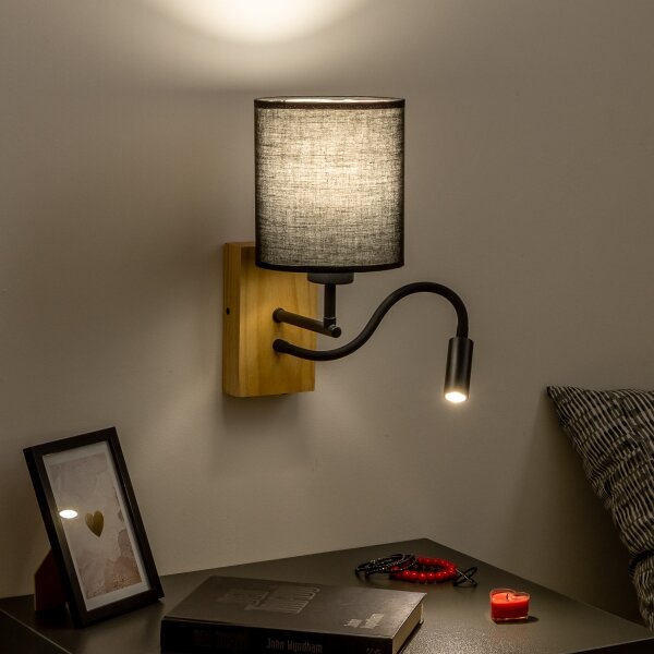 Lampă LED de perete Brilagi NUBILA WOOD 1xE27/25W/230V + LED/3W stejar/negru