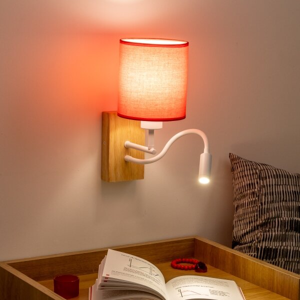 Lampă LED de perete Brilagi NUBILA WOOD 1xE27/25W/230V + LED/3W stejar/roșu