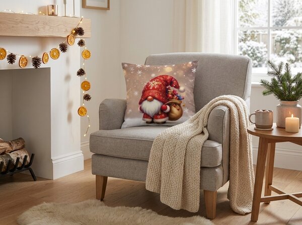 Husa 3D pentru perna din microfibra SANTA GNOME 45x45 cm, rosu