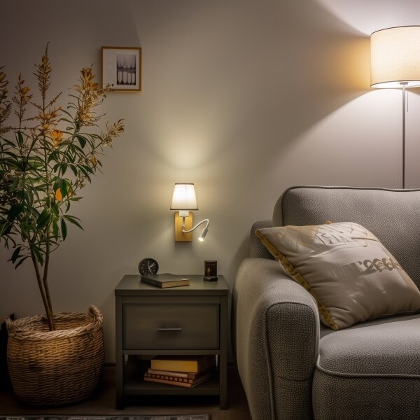 Lampă LED de perete Brilagi NUBILA WOOD 1xE27/25W/230V + LED/3W stejar/gri