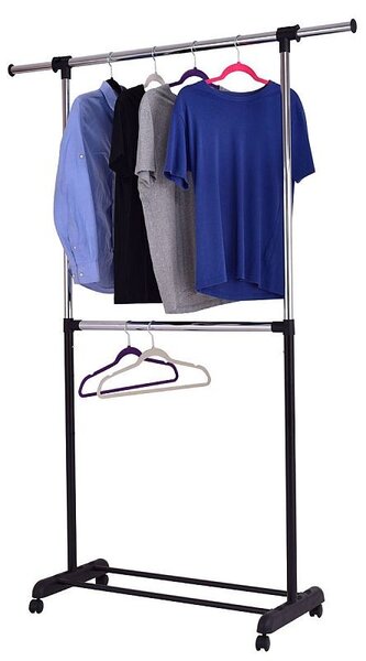 Suport umerase haine, stand incaltaminte, inaltime ajustabila 163x145x45 cm, 4 roti, otel cromat