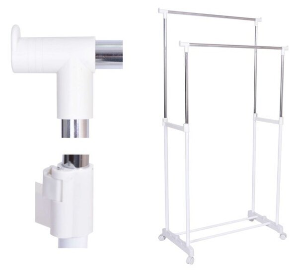 Suport dublu pentru umerase, raft incaltaminte, roti transport, inaltime ajustabila 159x80x41 cm