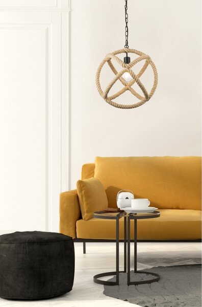 Lustra Ulleu, design rustic, soclu E27, IP20, diametru 40 cm, metal si franghie