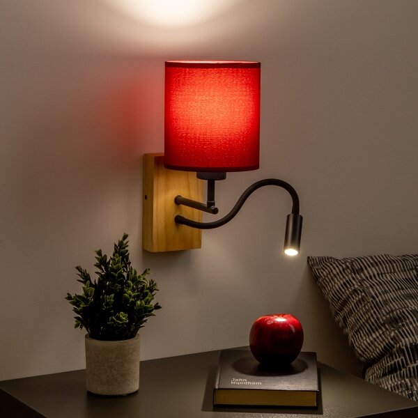 Lampă LED de perete Brilagi NUBILA WOOD 1xE27/25W/230V + LED/3W stejar/roșu Pompeian