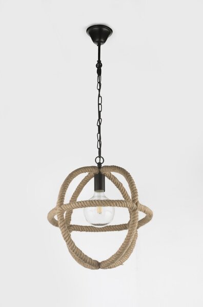 Lustra Ulleu, design rustic, soclu E27, IP20, diametru 40 cm, metal si franghie