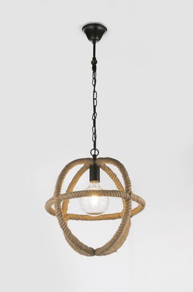 Lustra Ulleu, design rustic, soclu E27, IP20, diametru 40 cm, metal si franghie