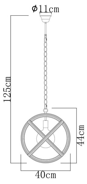 Lustra Ulleu, design rustic, soclu E27, IP20, diametru 40 cm, metal si franghie