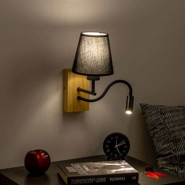 Lampă LED de perete Brilagi NUBILA WOOD 1xE27/25W/230V + LED/3W stejar/negru