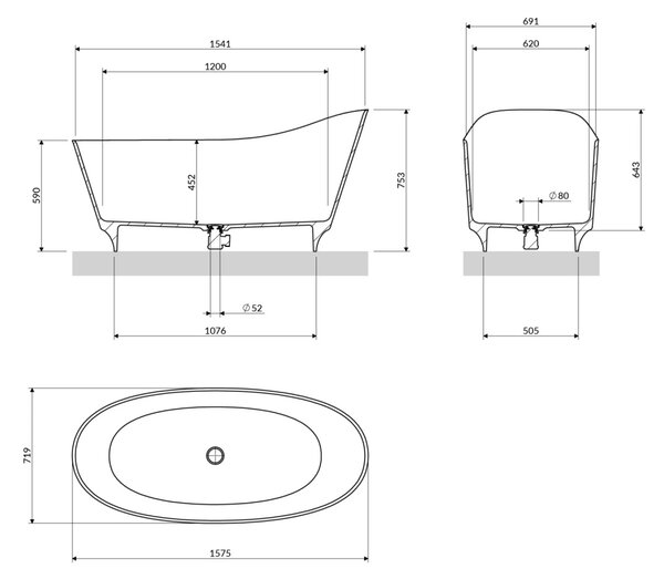 Cada freestanding, Omnires NEO M+, 158 x 72 cm, alb mat