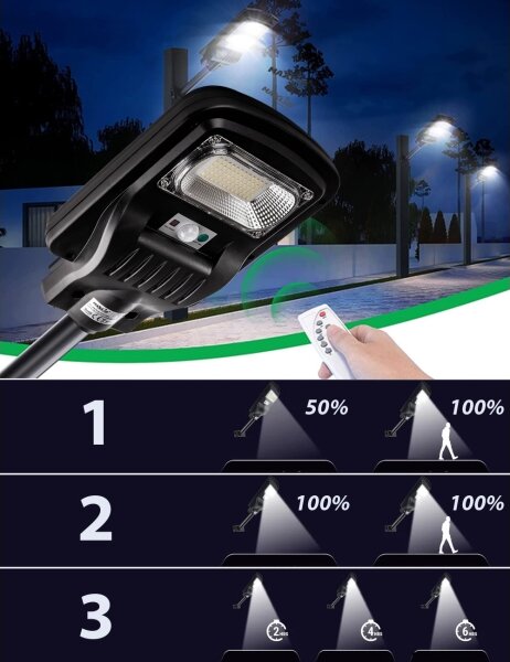Lampă LED stradală cu senzor LED/150W/6V 6500K IP65 + telecomandă