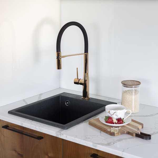 Laveo Chichi, chiuveta granit cu 1 camera 390x480x205 mm, negru, LAV-SBH_710T