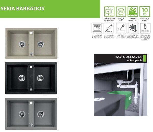 Laveo Barbados, chiuvetă granit cu 2 camere 780x480x185 mm, bej, LAV-SBB_420T