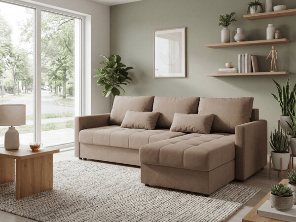 Coltar extensibil VENORIA, bej, colt reversibil, 220x143 cm + 2 perne GRATUIT