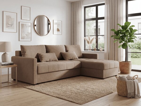 Coltar extensibil VENORIA, bej, colt reversibil, 220x143 cm + 2 perne GRATUIT