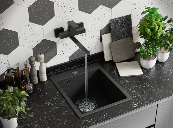 Laveo Chichi, chiuveta granit cu 1 camera 390x480x205 mm, negru, LAV-SBH_710T