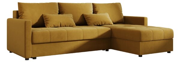 Coltar extensibil de colt VENORIA, mustar, reversibil, 220x143 cm + 2 perne GRATUIT