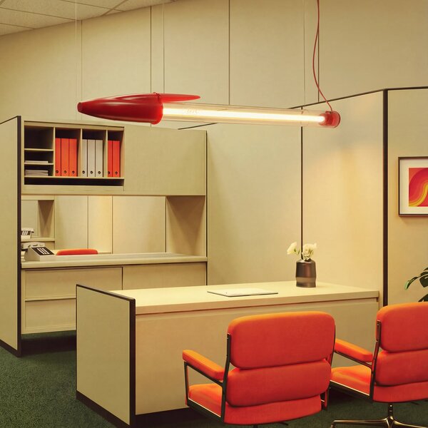 SELETTI Lampă suspendată LED BIC, roșie, lungime 173 cm, Roșu, Camera de zi / sufragerie, Plastic, Design
