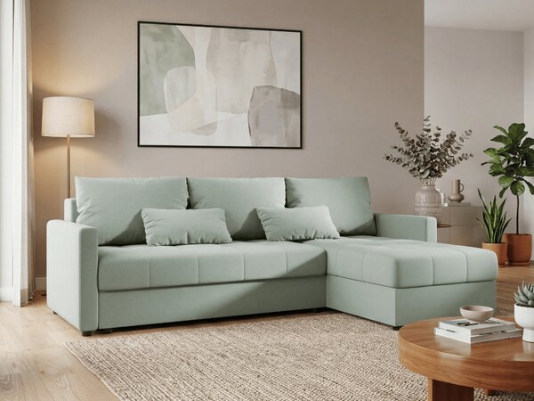 Coltar extensibil de colt VENORIA, verde deschis, reversibil, 220x143 cm + 2 perne GRATUIT