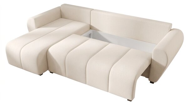 Coltar extensibil de colt SEVIO, crem, reversibil, 246x145 cm + 2 perne GRATUIT