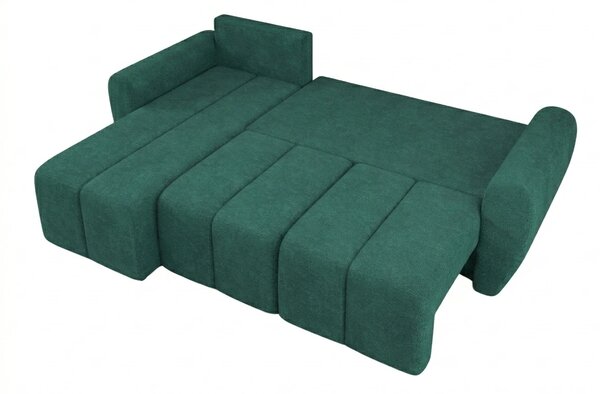 Coltar extensibil de colt SEVIO, verde sticla, reversibil, 246x145 cm + 2 perne GRATUIT