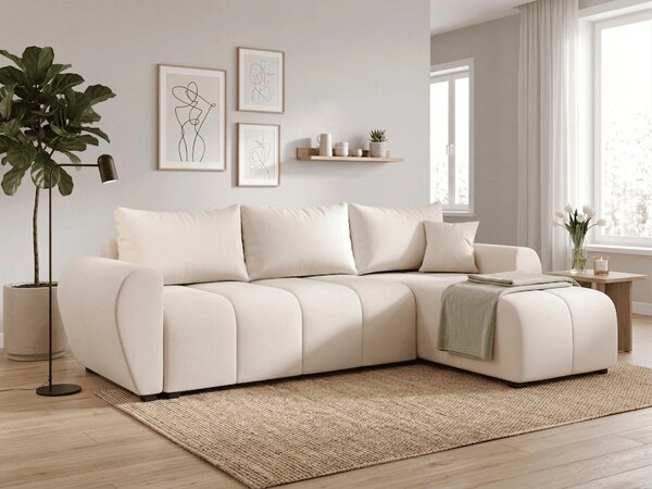 Coltar extensibil de colt SEVIO, crem, reversibil, 246x145 cm + 2 perne GRATUIT