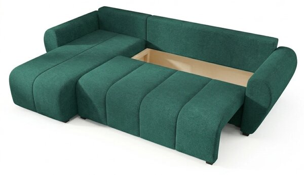 Coltar extensibil de colt SEVIO, verde sticla, reversibil, 246x145 cm + 2 perne GRATUIT