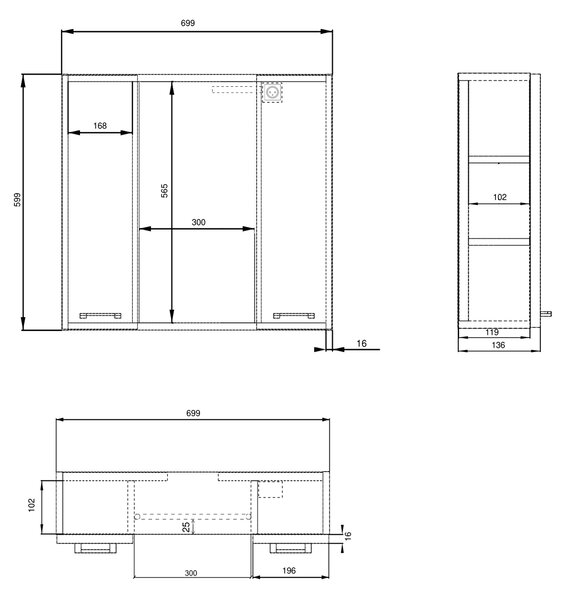 Aqualine Aqualine, bucătărie ZOJA/KERAMIA FRESH STRIP cu iluminare LED, 70x60x14cm, stejar platinat, 45029S