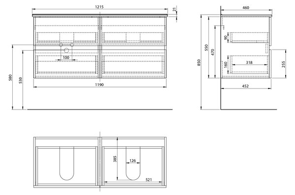 Aqualine Aqualine, Mobilier lavoar PANEDA STRIP 119x55x45.2cm, stejar Emporio, PN312
