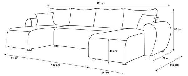 Coltar extensibil in forma de U SEVIO, gri, 311x145 cm + 2 perne GRATUIT