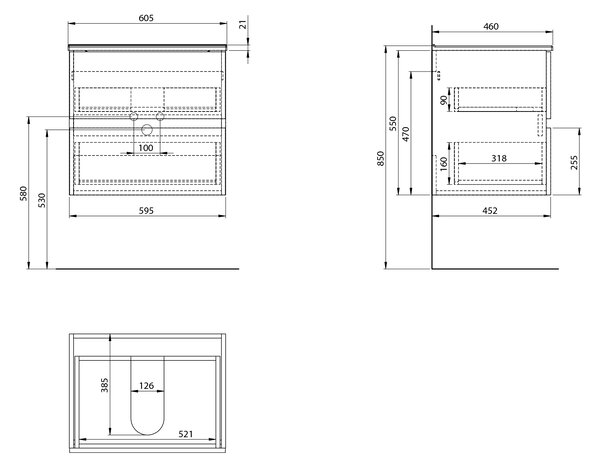 Aqualine Aqualine, Mobilier lavoar PANEDA STRIP 59.5x55x45.2cm, stejar Emporio, PN360