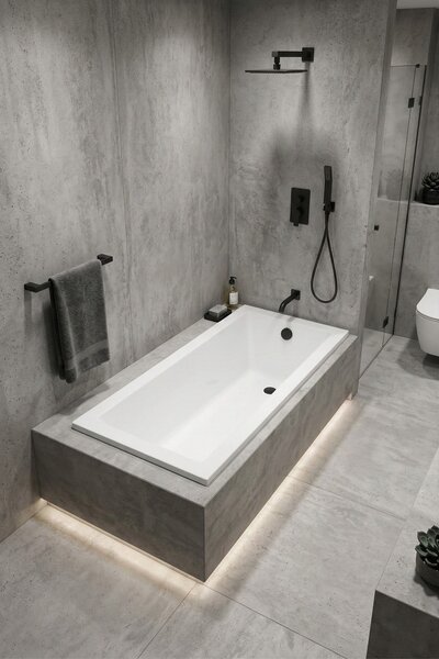 Erga Pureline-S, cadă de baie 1400x700x400 mm fără picioare, alb lucios, ERG-V07-PURELINE-S-140x070-WH