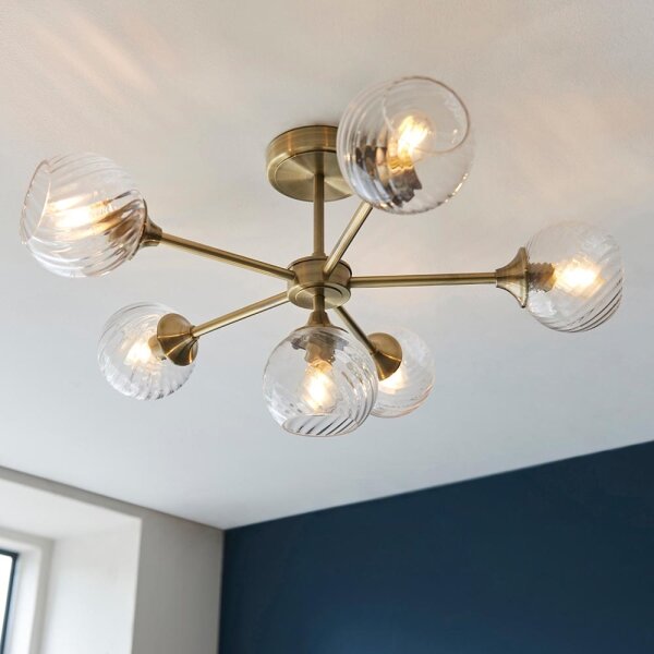 Lustră pe tijă Endon 103171 ALLEGRA 6xE14/7W/230V alamă/transparent