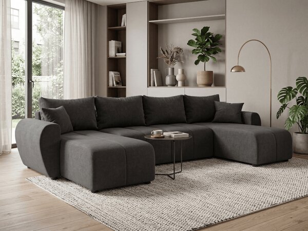 Coltar extensibil in forma de U SEVIO, gri inchis, 311x145 cm + 2 perne GRATUIT