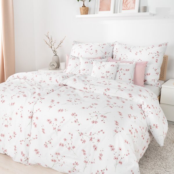 Goldea lenjerie de pat 100% bumbac - sakura înflorită 150 x 200 și 50 x 60 cm