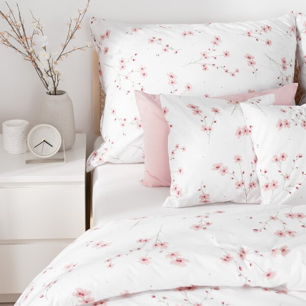 Goldea lenjerie de pat 100% bumbac - sakura înflorită 150 x 200 și 50 x 60 cm