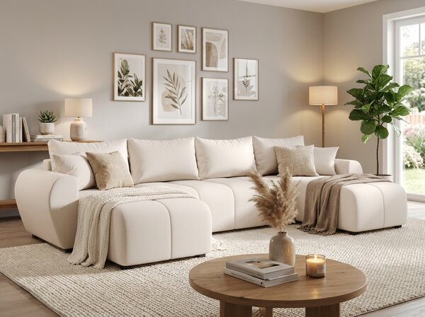 OFERTA Canapea extensibila in forma de U SEVIO 311x145 cm, crem + 2 perne GRATUIT II. calitate