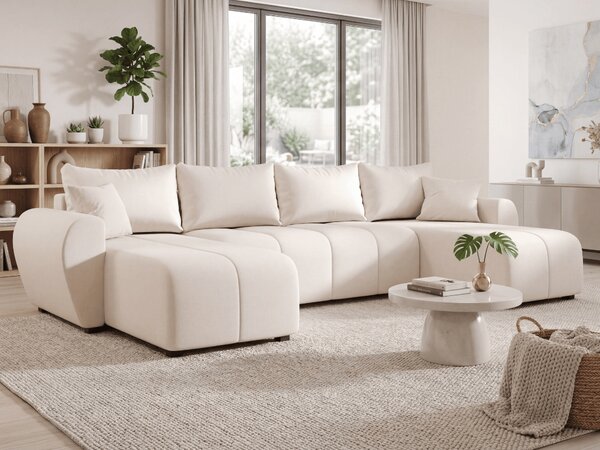 OFERTA Canapea extensibila in forma de U SEVIO 311x145 cm, crem + 2 perne GRATUIT II. calitate