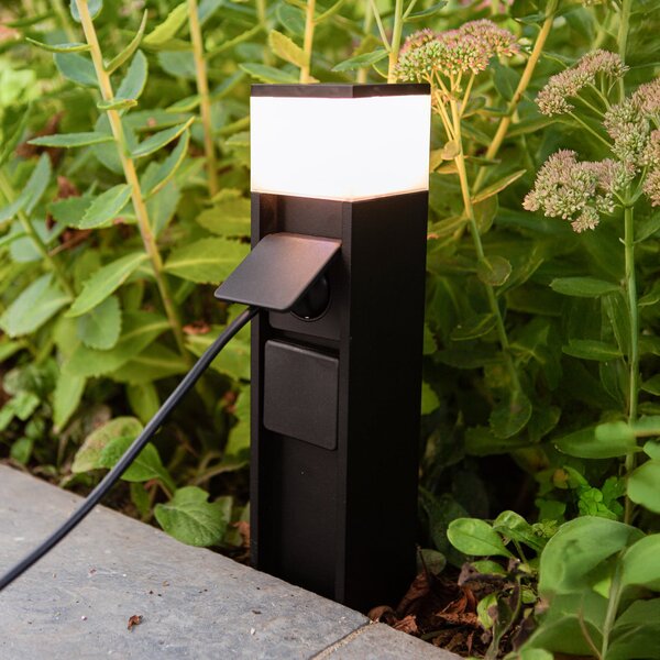 LUTEC Lampă cu soclu LED MAINS, negru, 37 cm, IP54, 2 prize, Negru, Aluminiu, Modern