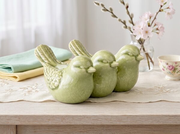 Decoratiune de primavara CRAQUELE PASARI 19,5 cm - mai multe culori Culoare: Verde