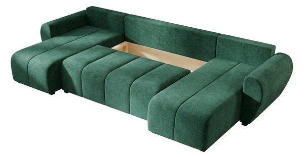 Coltar extensibil in forma de U SEVIO, verde sticla, 311x145 cm + 2 perne GRATUIT
