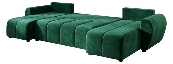 Coltar extensibil in forma de U SEVIO, verde sticla, 311x145 cm + 2 perne GRATUIT