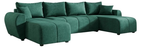 Coltar extensibil in forma de U SEVIO, verde sticla, 311x145 cm + 2 perne GRATUIT