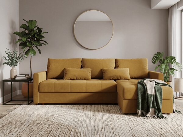 Coltar extensibil de colt VENORIA, mustar, reversibil, 220x143 cm + 2 perne GRATUIT